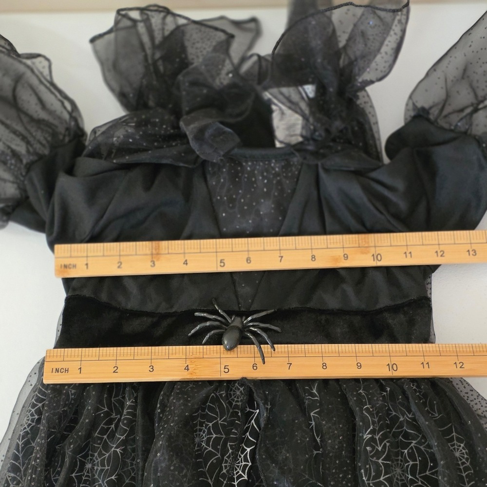 Pottery Barn Witch Costume Girls 7/8 Small Black Spiders Sparkle Dress Up No Hat - Picture 9 of 12